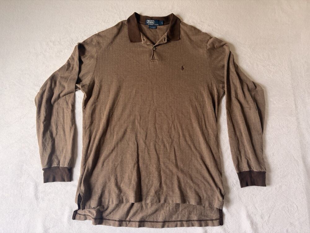 Polo Ralph Lauren Men’s Large Brown Herringbone Polo Shirt